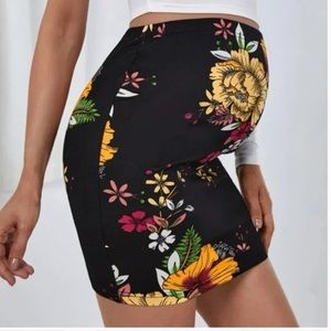 Maternity Floral Print Adjustable Waist Bodycon Skirt